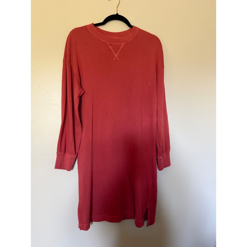 Gap Women Fleece Crew Midi Dress Fired Clay Red Long Sleeve Sweatshirt Dress M